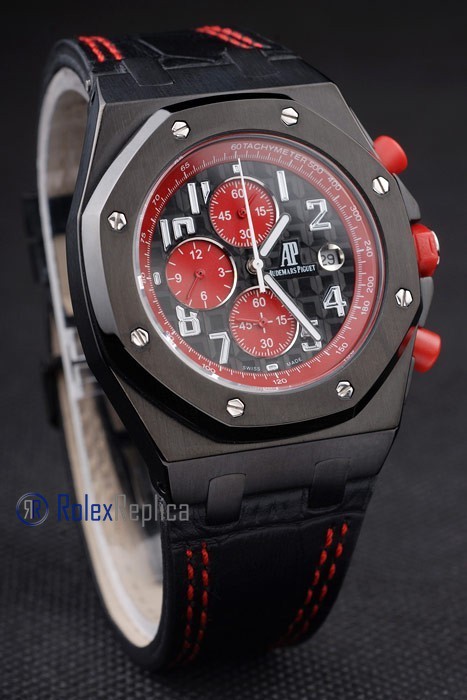 audemars piguet replica chrono offshore singapore GP2008 black dial panda strip leather imitazione copia - immagine 2