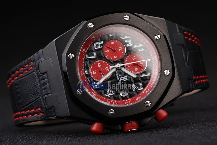 audemars piguet replica chrono offshore singapore GP2008 black dial panda strip leather imitazione copia - immagine 4