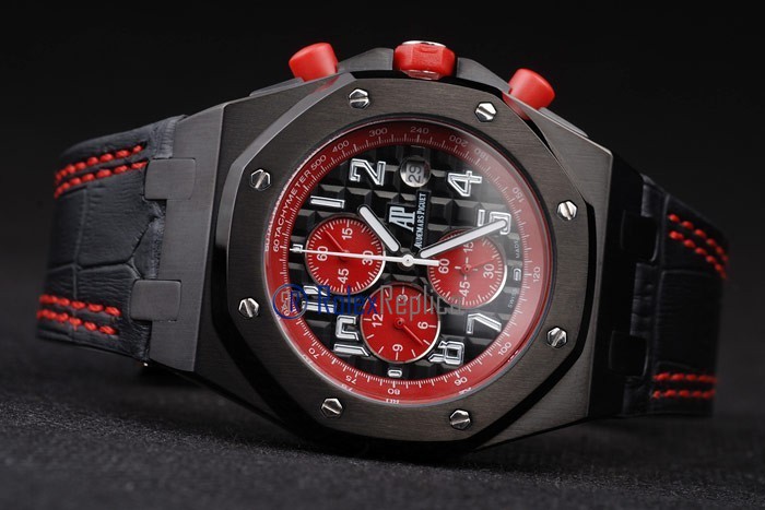 audemars piguet replica chrono offshore singapore GP2008 black dial panda strip leather imitazione copia - immagine 5