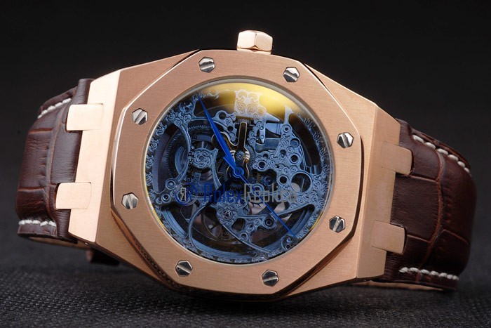 audemars piguet replica chrono offshore skeletron rose gold strip leather imitazione copia - immagine 3
