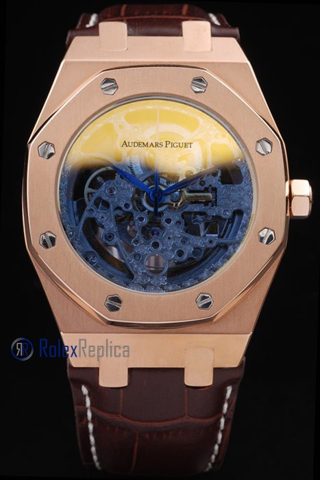 audemars piguet replica chrono offshore skeletron rose gold strip leather imitazione copia