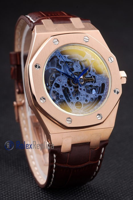 audemars piguet replica chrono offshore skeletron rose gold strip leather imitazione copia - immagine 10