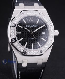 Alternative view of audemars piguet replica royal oak jumb black dial strip leather imitazione copia