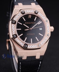 audemars piguet replica royal oak jumb rose gold black dial strip leather imitazione copia