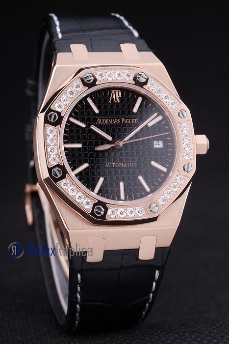 audemars piguet replica royal oak jumb rose gold black dial strip leather imitazione copia