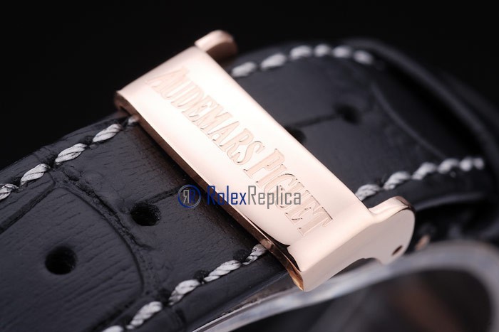 audemars piguet replica royal oak jumb rose gold black dial strip leather imitazione copia - immagine 6