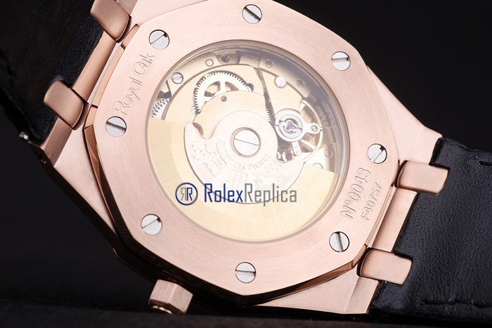 audemars piguet replica royal oak jumb rose gold black dial strip leather imitazione copia - immagine 9