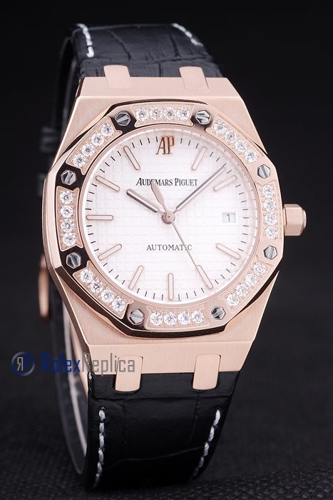 audemars piguet replica royal oak jumb rose gold white dial strip leather imitazione copia
