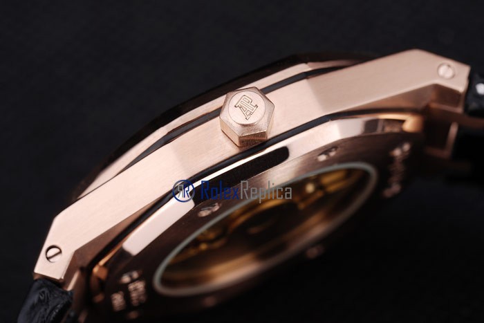 audemars piguet replica royal oak jumb rose gold white dial strip leather imitazione copia - immagine 10