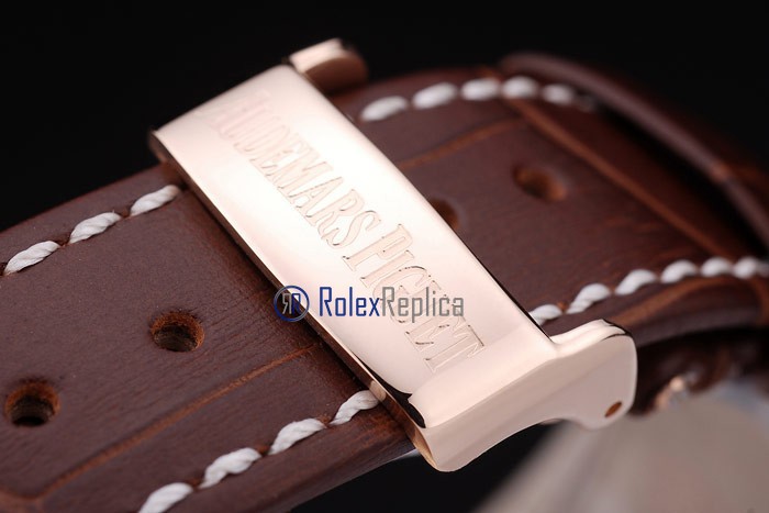 audemars piguet replica royal oak jumb rose gold white dial strip leather brown imitazione copia - immagine 6