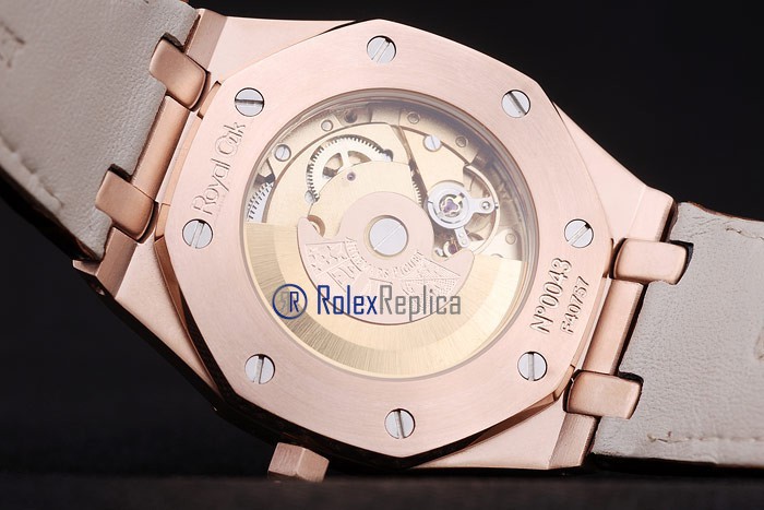 audemars piguet replica royal oak jumb rose gold white dial strip leather brown imitazione copia - immagine 9