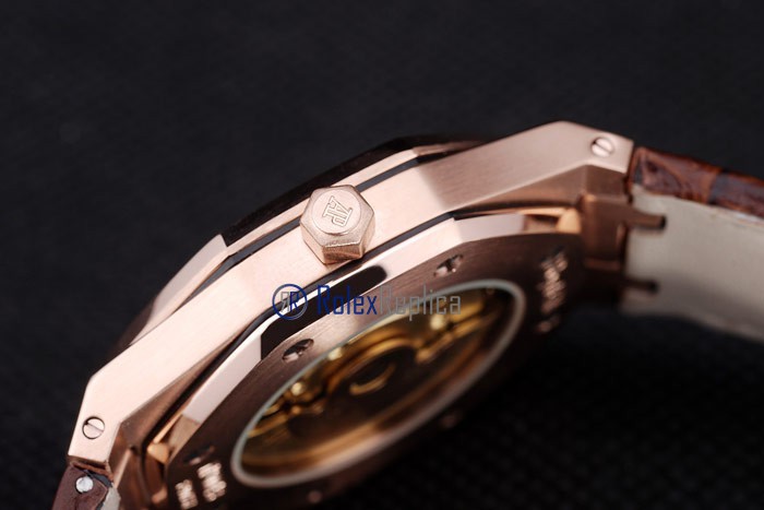 audemars piguet replica royal oak jumb rose gold white dial strip leather brown imitazione copia - immagine 10