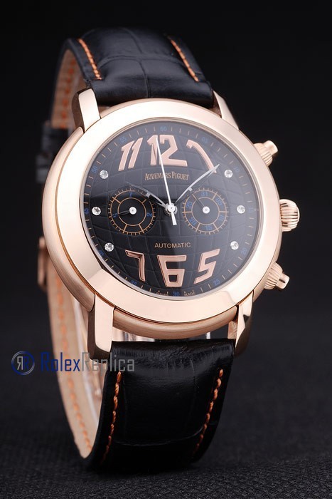 audemars piguet replica chrono tourbillon rose gold black strip leather imitazione copia - immagine 3