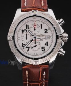 Alternative view of Breitling replica chrono acciaio white dial strip leather imitazione copia
