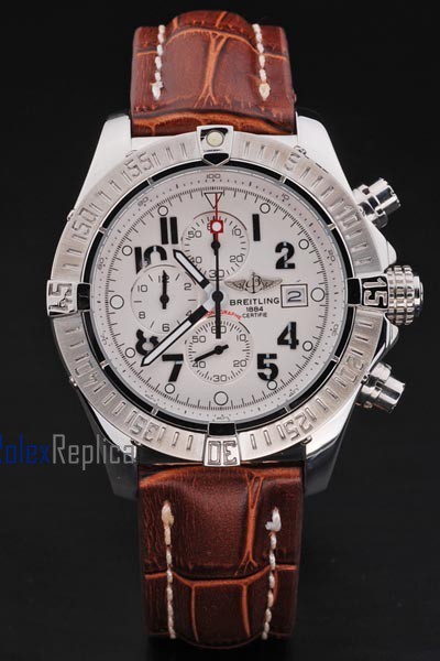 Breitling replica chrono acciaio white dial strip leather imitazione copia - immagine 2