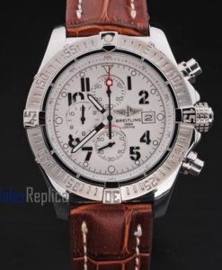 Breitling replica chrono acciaio white dial strip leather imitazione copia