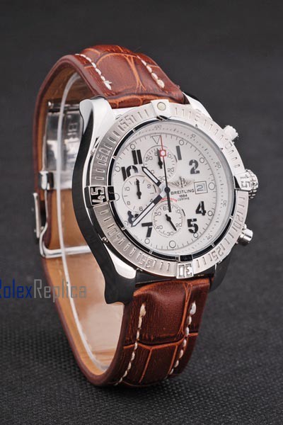 Breitling replica chrono acciaio white dial strip leather imitazione copia - immagine 5