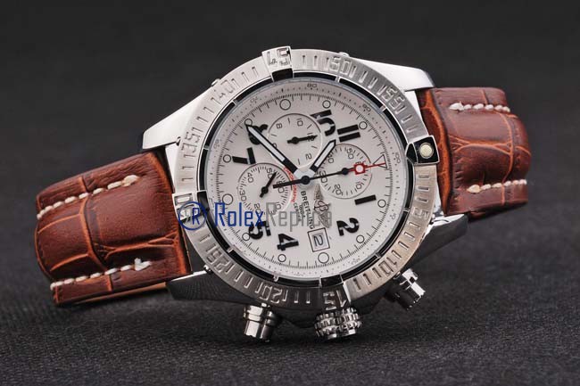 Breitling replica chrono acciaio white dial strip leather imitazione copia - immagine 6