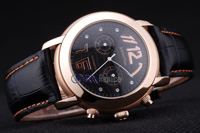audemars piguet replica chrono tourbillon rose gold black strip leather imitazione copia - immagine 5