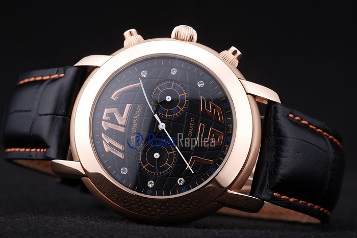 audemars piguet replica chrono tourbillon rose gold black strip leather imitazione copia - immagine 6