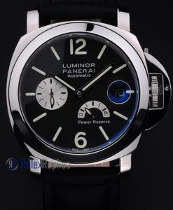Alternative view of Panerai replica luminor marina power reserve strip leather acciaio black dial imitazione copia