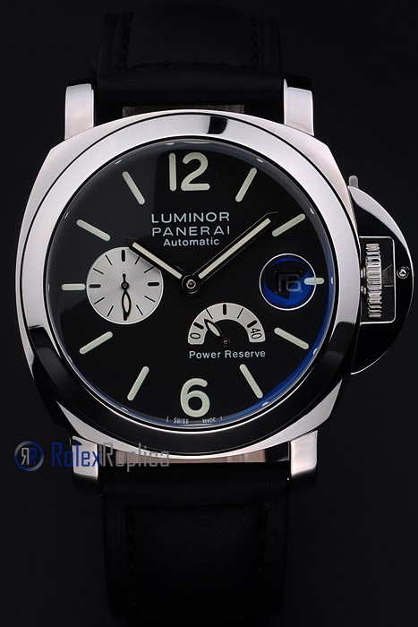 Panerai replica luminor marina power reserve strip leather acciaio black dial imitazione copia - immagine 2