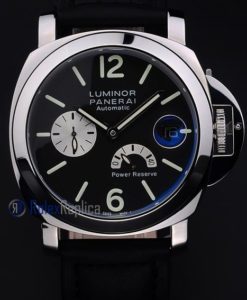 Panerai replica luminor marina power reserve strip leather acciaio black dial imitazione copia