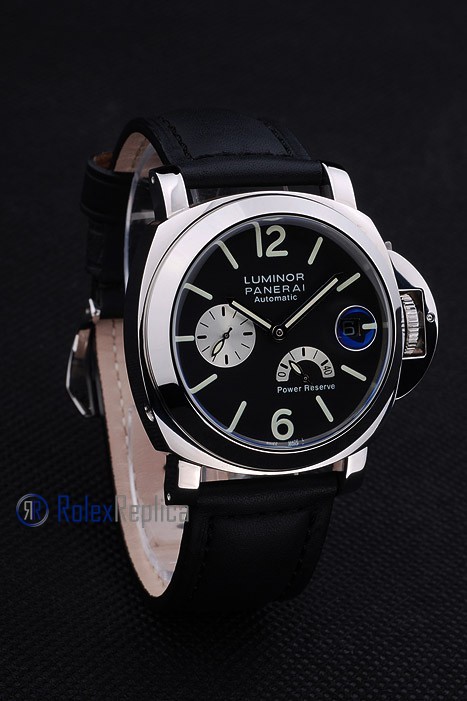 Panerai replica luminor marina power reserve strip leather acciaio black dial imitazione copia - immagine 4
