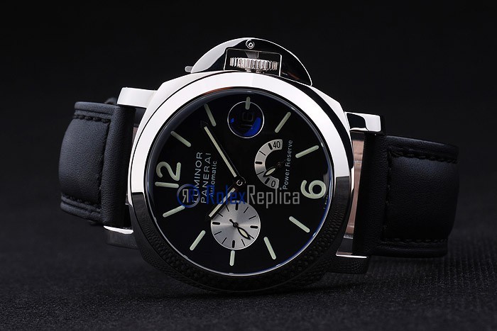 Panerai replica luminor marina power reserve strip leather acciaio black dial imitazione copia - immagine 6
