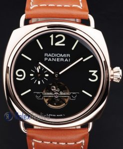 Alternative view of Panerai replica radiomir tourbillon acciaio cuoio black dial imitazione copia