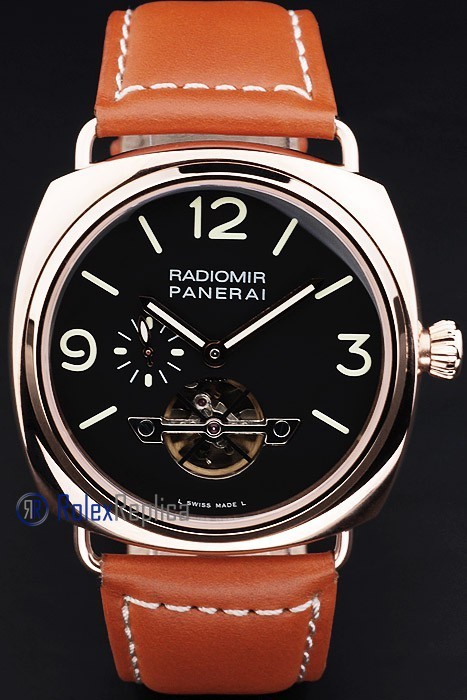 Panerai replica radiomir tourbillon acciaio cuoio black dial imitazione copia - immagine 2