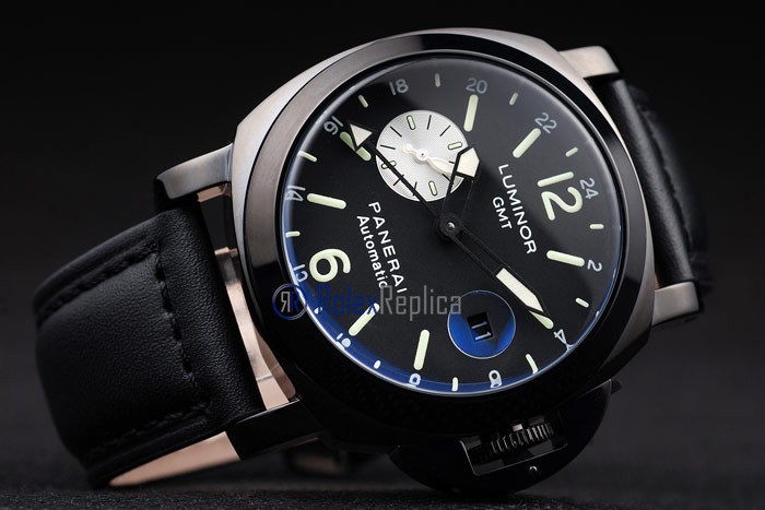 Panerai replica luminor GMT pro-hunter pvd strip leather imitazione copia - immagine 4
