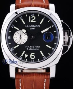 Panerai replica luminor GMT acciaio strip leather imitazione copia