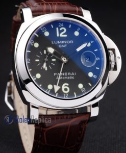 Alternative view of Panerai replica luminor GMT acciaio strip leather brown imitazione copia