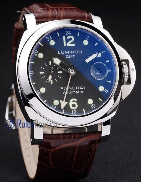 Panerai replica luminor GMT acciaio strip leather brown imitazione copia