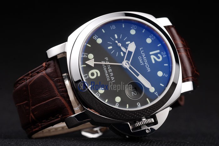 Panerai replica luminor GMT acciaio strip leather brown imitazione copia - immagine 4