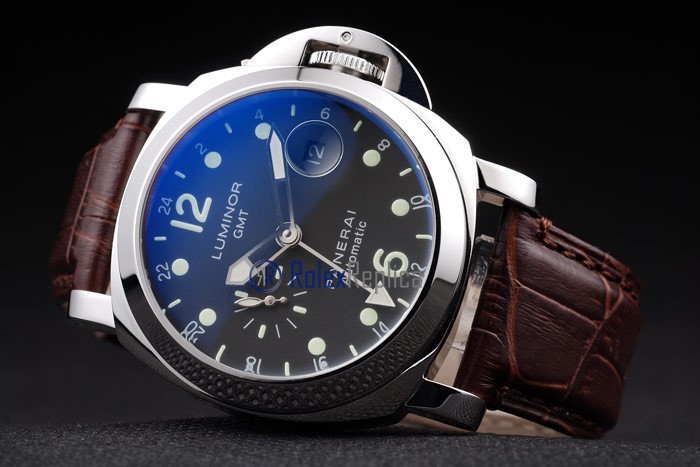 Panerai replica luminor GMT acciaio strip leather brown imitazione copia - immagine 5