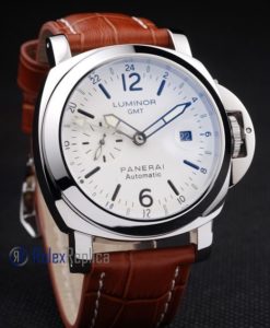 Alternative view of Panerai replica luminor GMT acciaio white dial strip leather imitazione copia