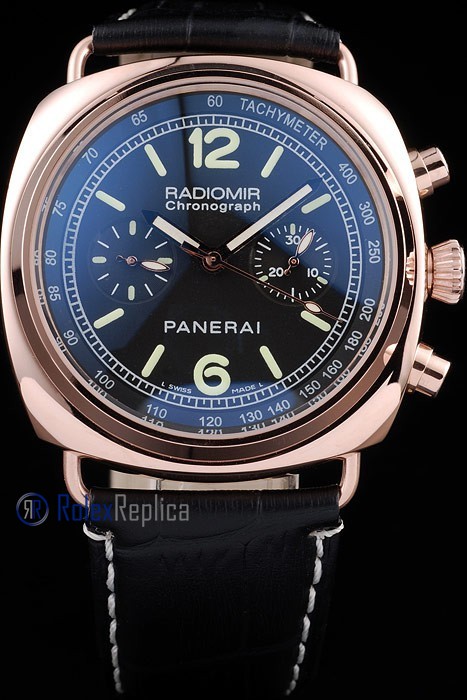 Panerai replica radiomir chronograph rose gold strip leather black imitazione copia - immagine 2
