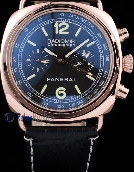 Panerai replica radiomir chronograph rose gold strip leather black imitazione copia