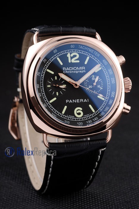Panerai replica radiomir chronograph rose gold strip leather black imitazione copia - immagine 4