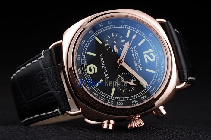 Panerai replica radiomir chronograph rose gold strip leather black imitazione copia - immagine 5