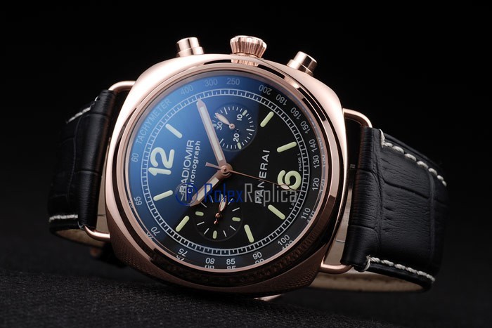 Panerai replica radiomir chronograph rose gold strip leather black imitazione copia - immagine 6