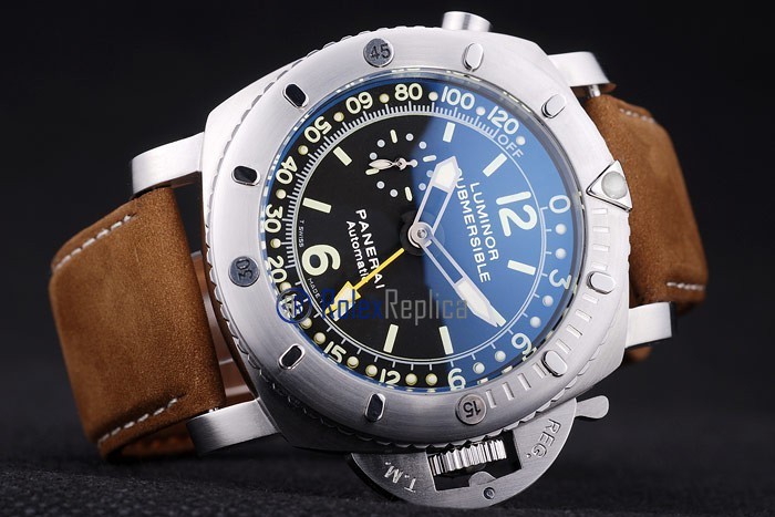 Panerai replica luminor marina submersible acciaio strip leather imitazione copia - immagine 6