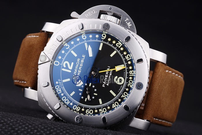 Panerai replica luminor marina submersible acciaio strip leather imitazione copia - immagine 7