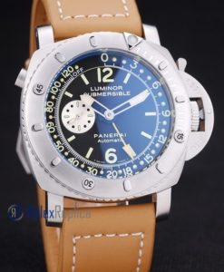 Alternative view of Panerai replica luminor marina submersible depth gauge acciaio strip leather imitazione copia