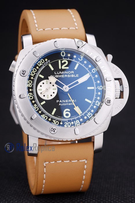 Panerai replica luminor marina submersible depth gauge acciaio strip leather imitazione copia - immagine 2