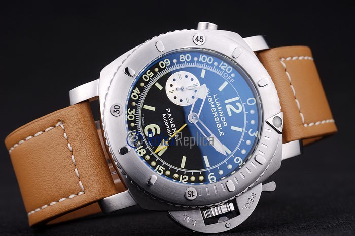 Panerai replica luminor marina submersible depth gauge acciaio strip leather imitazione copia - immagine 4