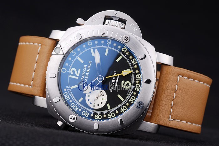 Panerai replica luminor marina submersible depth gauge acciaio strip leather imitazione copia - immagine 5