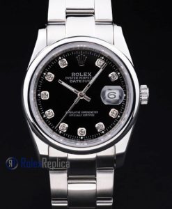 Alternative view of rolex replica datejust black brillantini ghiera liscia orologio imitazione